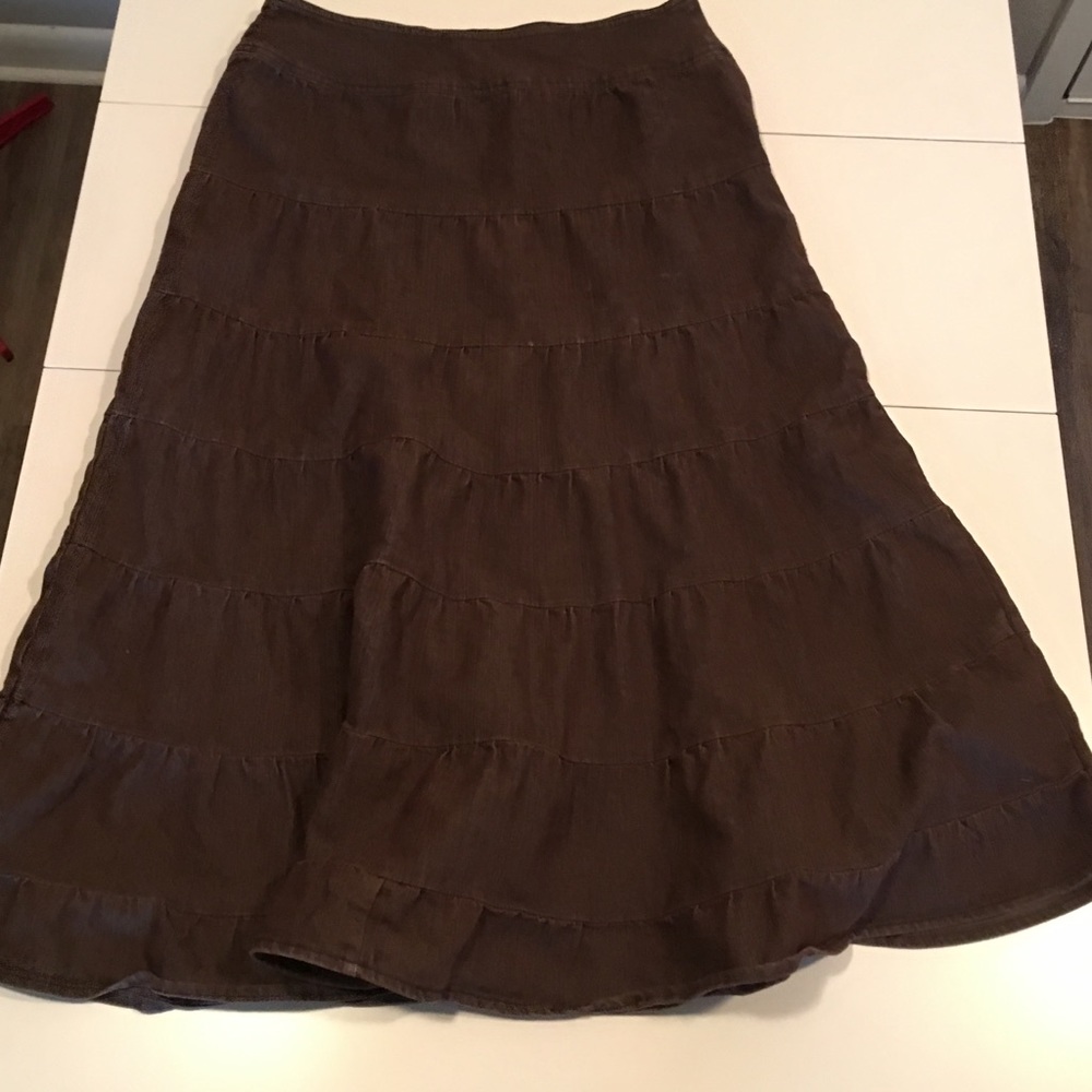 Brown tiered denim skirt